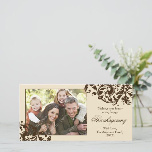 Thanksgiving bloeiende wervelingen bruin en bruin feestdagenkaart (Staand voorkant)