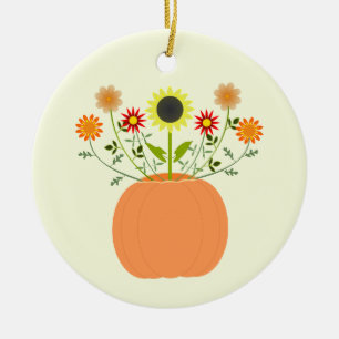Thanksgiving Bloemen in Pompoen Custom Keramisch Ornament