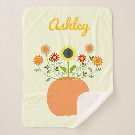 Thanksgiving Bloemen in Pompoen Custom Naam Sherpa Deken (Voorkant)