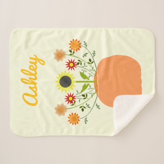Thanksgiving Bloemen in Pompoen Custom Naam Sherpa Deken (Voorkant (horizontaal))