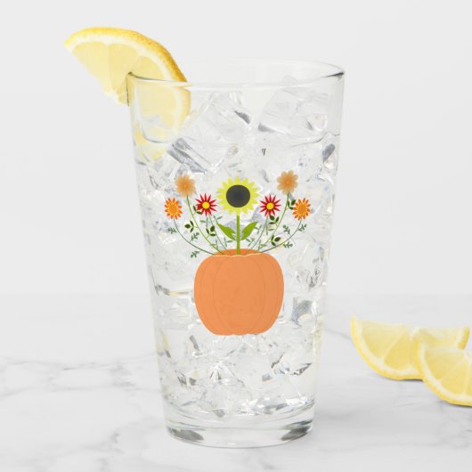 Thanksgiving bloemen in pompoen glas (Voorkant ijs)