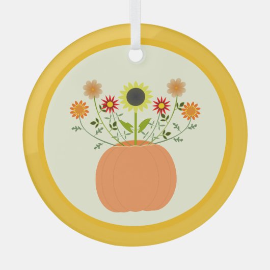 Thanksgiving bloemen in pompoen glas ornament (Voorkant)