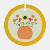 Thanksgiving bloemen in pompoen glas ornament (Achterkant)