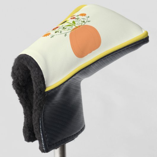 Thanksgiving bloemen in pompoen golfheadcover (3/4 voorkant)