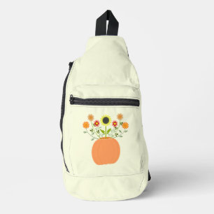Thanksgiving bloemen in pompoen sling bag