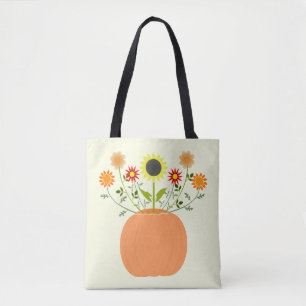 Thanksgiving bloemen in pompoen tote bag