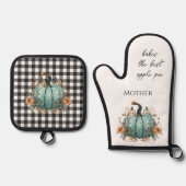 Thanksgiving Blue Pumpkin Rustic Ovenwant & Pannenlap Set (Voorkant)