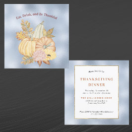 Thanksgiving Blue Pumpkins Floral Waterverf Kaart