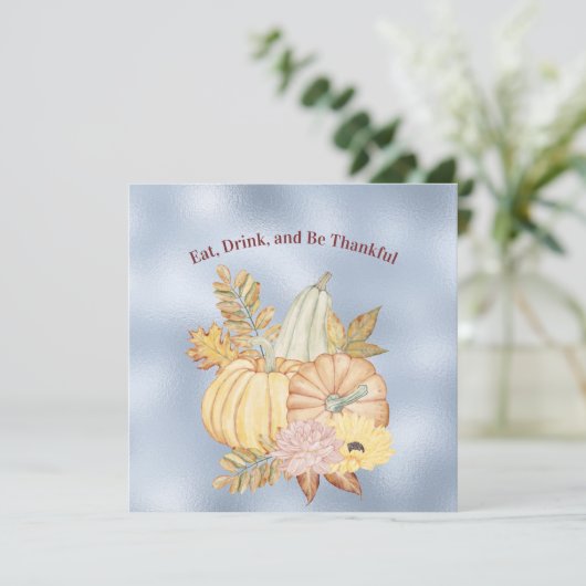Thanksgiving Blue Pumpkins Floral Waterverf Kaart (Staand voorkant)