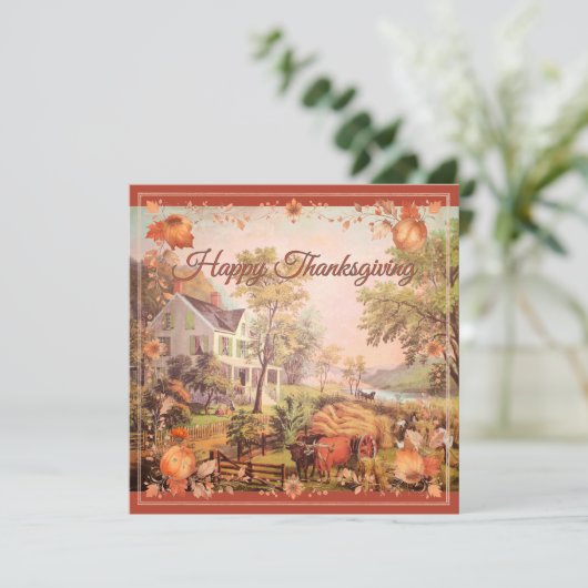 Thanksgiving boeren oogsten thuis kaart (Staand voorkant)