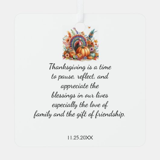Thanksgiving Boho Kalkoen Aandenken Metalen Ornament (Achterkant)