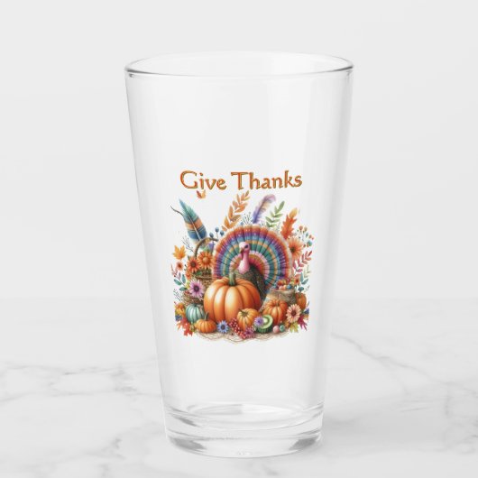 Thanksgiving Boho Kalkoen Pint  Glas (Voorkant)