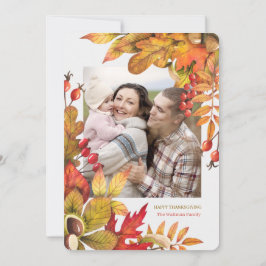 Thanksgiving Bold Botanische Flat Vert Foto Feestdagenkaart