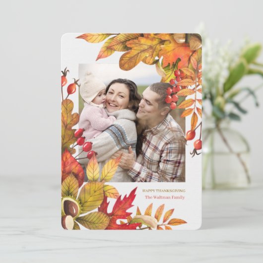 Thanksgiving Bold Botanische Flat Vert Foto Feestdagenkaart (Staand voorkant)
