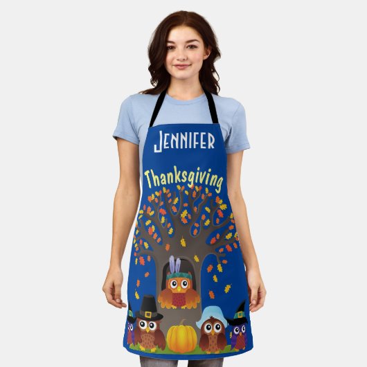 Thanksgiving boom met schattige uil schort (Gedragen)