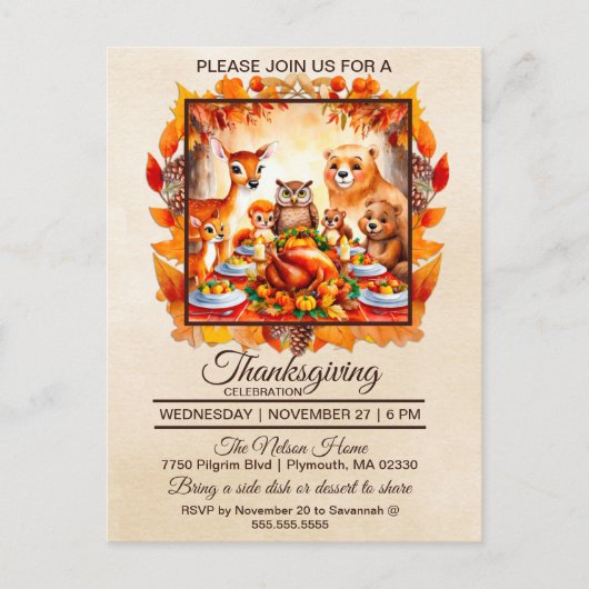 Thanksgiving bosdieren herfstbladeren briefkaart (Voorkant)