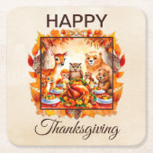 Thanksgiving bosdieren herfstbladeren kartonnen onderzetters (Voorkant)