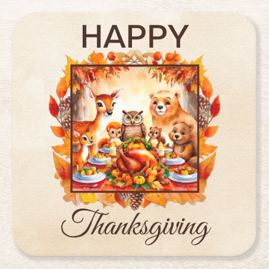 Thanksgiving bosdieren herfstbladeren kartonnen onderzetters (Voorkant)