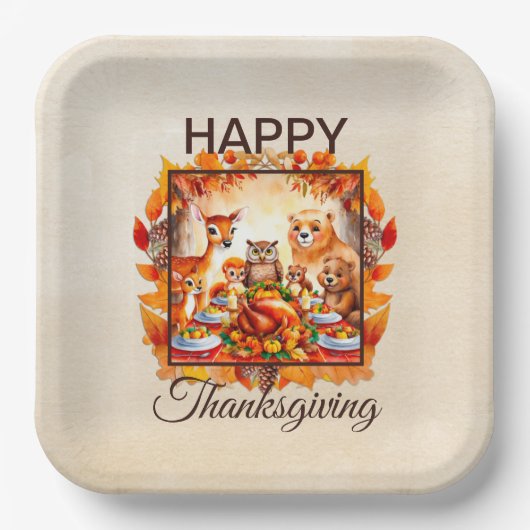 Thanksgiving bosdieren herfstbladeren papieren bordje (Voorkant)