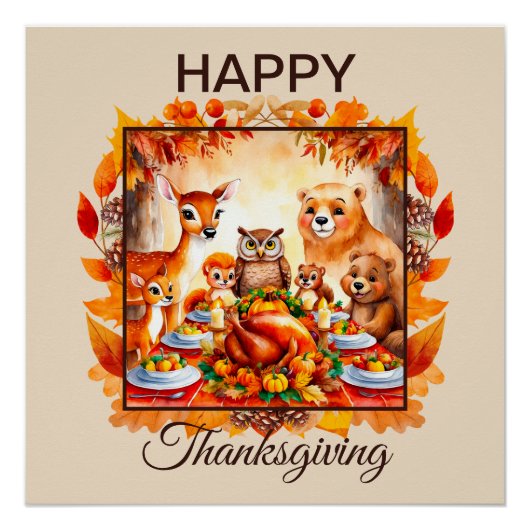 Thanksgiving bosdieren herfstbladeren perfect poster (Voorkant)