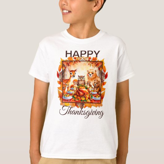 Thanksgiving bosdieren herfstbladeren t-shirt (Voorkant)