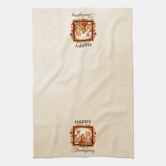 Thanksgiving bosdieren herfstbladeren theedoek (Verticaal)