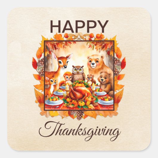 Thanksgiving bosdieren herfstbladeren vierkante sticker (Voorkant)