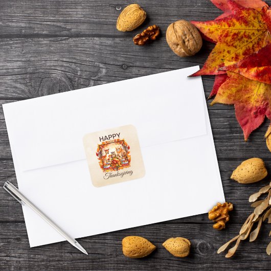 Thanksgiving bosdieren herfstbladeren vierkante sticker