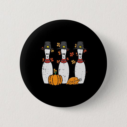 Thanksgiving Bowling Pins Funny Herfst Bowler Mann Ronde Button 5,7 Cm (Voorkant)