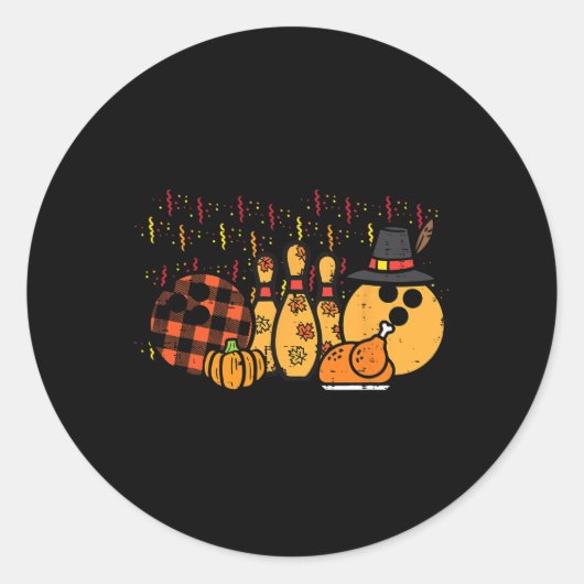 Thanksgiving Bowling Turkije Dag Herfst Mannen Vro Ronde Sticker (Voorkant)