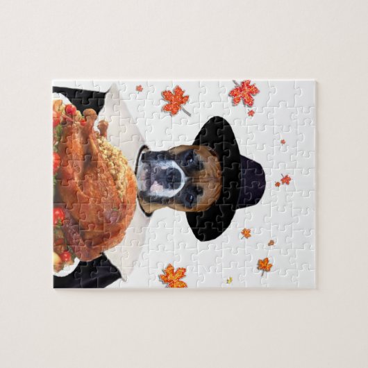 Thanksgiving Boxer Dog Legpuzzel (Horizontaal)