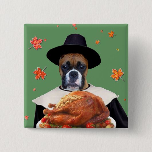 Thanksgiving Boxer Dog Vierkante Button 5,1 Cm (Voorkant)