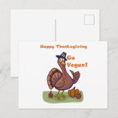 Thanksgiving Briefkaart met een "Go Vegan Turkey" (Voorkant / Achterkant)