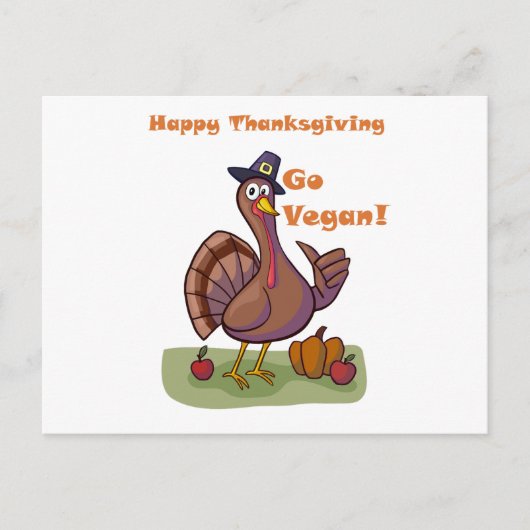 Thanksgiving Briefkaart met een "Go Vegan Turkey" (Voorkant)