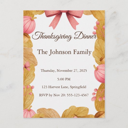 Thanksgiving Briefkaart met herfstkrans (Voorkant)