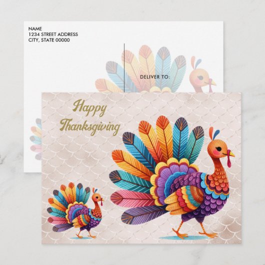 Thanksgiving Bright Feathers Turkije Briefkaart (Voorkant / Achterkant)