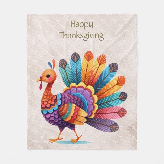 Thanksgiving Bright Feathers Turkije Fleece Deken (Voorkant)