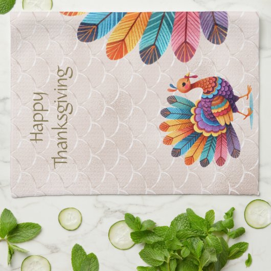 Thanksgiving Bright Feathers Turkije keukenhanddoe Theedoek (Gevouwen)