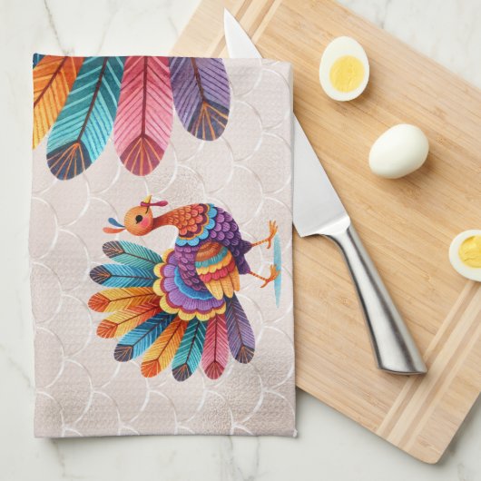 Thanksgiving Bright Feathers Turkije keukenhanddoe Theedoek (Quarter Fold)