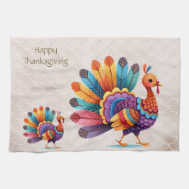 Thanksgiving Bright Feathers Turkije keukenhanddoe Theedoek
