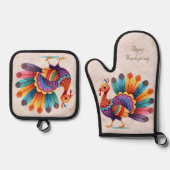 Thanksgiving Bright Feathers Turkije Ovenwant & Pannenlap Set (Voorkant)