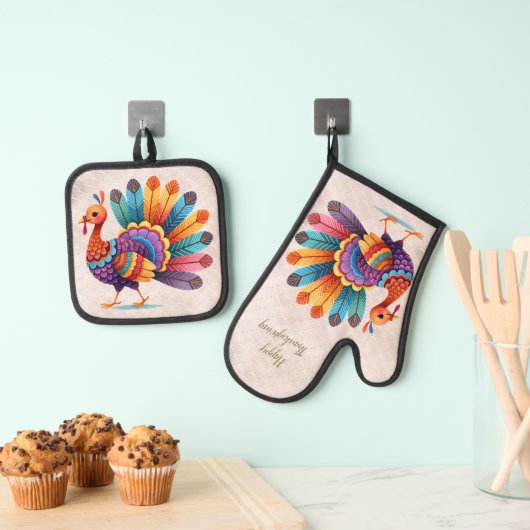 Thanksgiving Bright Feathers Turkije Ovenwant & Pannenlap Set (Insitu(Ophanging))