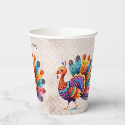 Thanksgiving Bright Feathers Turkije Paper Cups Papieren Bekers (Achterkant)