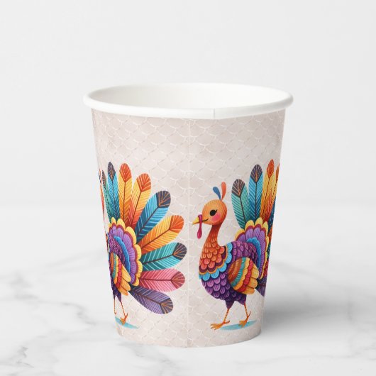 Thanksgiving Bright Feathers Turkije Paper Cups Papieren Bekers (Rechts)
