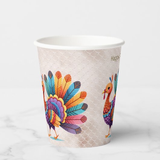 Thanksgiving Bright Feathers Turkije Paper Cups Papieren Bekers (Voorkant)