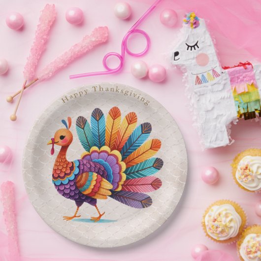 Thanksgiving Bright Feathers Turkije Papier Bord (Feest)