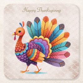 Thanksgiving Bright Feathers Turkije Papier Onderz Kartonnen Onderzetters