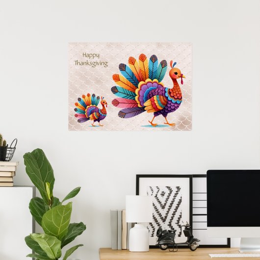 Thanksgiving Bright Feathers Turkije Poster (Thuiskantoor)