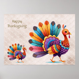 Thanksgiving Bright Feathers Turkije Poster