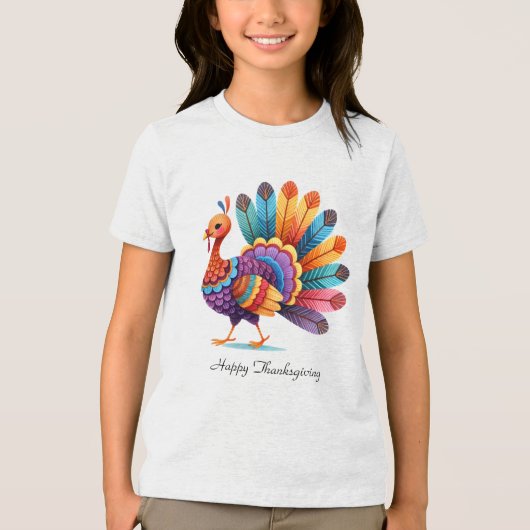 Thanksgiving Bright Feathers Turkije T-shirt (Voorkant)